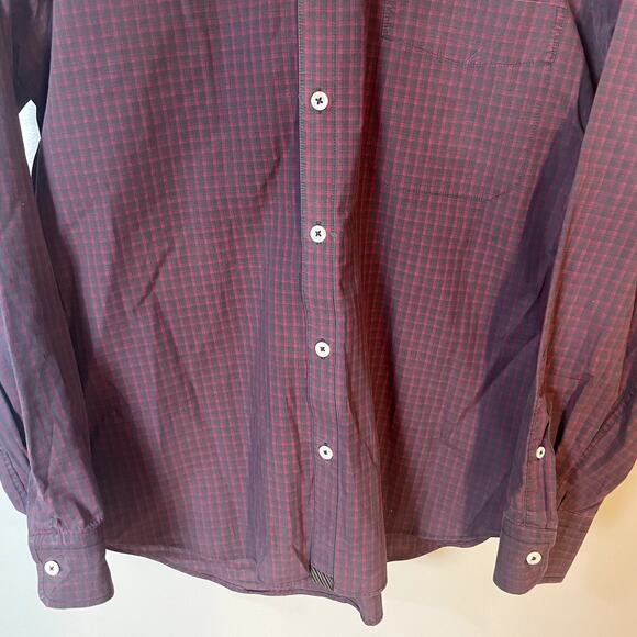 Billy Reid Red & Charcoal Checked Print Button Up Shirt in Men's Size Medium - Picture 3 of 10